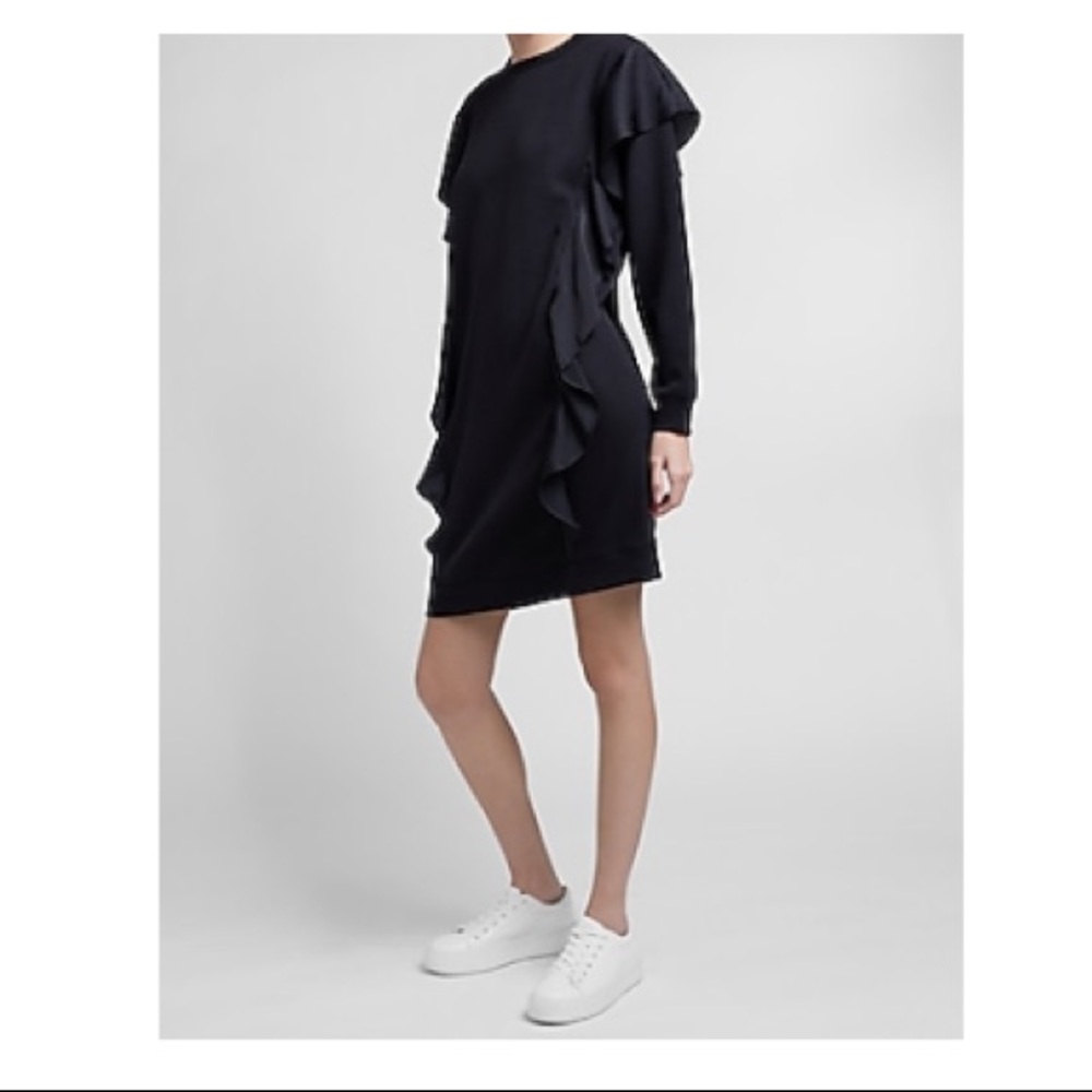 Oversized Ruffle Front Sweatshirt Dress